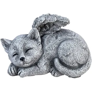 stoneandstyle Steinfigur Katze mit Engelsflügeln frostfest Winterfest Steinguss