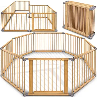 KIDUKU Kiduku® 7,2 Meter Laufgitter grau XXL klappbar inkl. Tür, bestehend aus 8 Elementen, individuell formbar Laufstall Absperrgitter