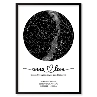 WUNDERLAND EDITION Personalisierte Sternenkarte - Sternenhimmel Poster - Die Sternenkarte vom Wunschdatum mit Wunschtext - Personalisiertes Geschenk mit Liebe - Valentinstag, Hochzeit, Verlobung