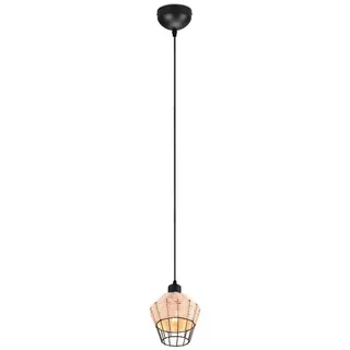 meineWunschleuchte LED Pendelleuchte 1-flammig Ø 18 cm rund schwarz Rattan