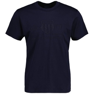 GANT Herren T-Shirt - REG TONAL SHIELD T-SHIRT, Rundhals, Baumwolle, Stickerei Blau S