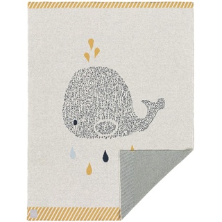 LÄSSIG Baby Krabbeldecke Strickdecke Spieldecke Schmusedecke Kuscheldecke GOTS zertifiziert weich/Baby Blanket 75 x 100 cm Little Water Whale