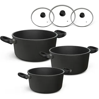 Hoffmann Topfset Induktion mit Glasdeckel, 6-teilig I Set alle Herdarten auch Induktion I Töpfe Made in Germany 100% verzugsfrei
