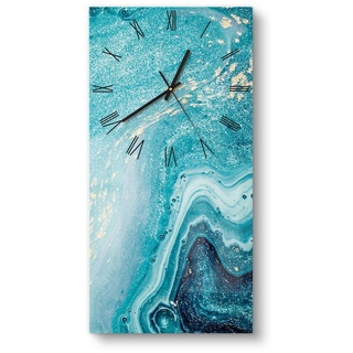 DEQORI Wanduhr 'Meer aus Marmor' (Glas Glasuhr modern Wand Uhr Design Küchenuhr) grün 30 cm x 60 cm