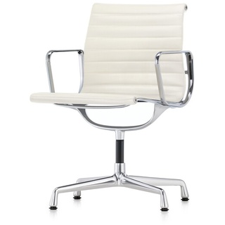 Vitra Besucherstuhl Alu-Chair Leder weiß, Designer Charles & Ray Eames, 83x57.5x59 cm