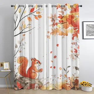 Generisch Süße Eichhörnchen Vorhang, Wohnzimmer Schlafzimmer Blickdichte Vorhänge, Herbst Dschungel Tiere Gardinen, mit Ösen Verdunkelungsvorhang, Vorhänge 2er Set, 170x200 cm xe5&p-156