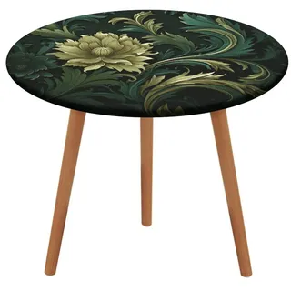 HKMNTGD Runde Tischdecke mit Gummizug, 110 cm, dunkelgrün und grün, bedruckt, rund, für den Außenbereich, Terrasse, runde Tischdecke