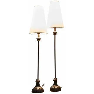 LOBERON Tischlampe 2er Set Ambrosse - zwei Größen - Hübsch Verschnörkeltes Design - Edler Materialmix - Tischleuchte - Baumwolle - Eisen - Mangoholz, schwarz/creme