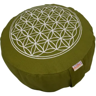 Yogimudra Ersatzbezug für Blume des Lebens Meditationskissen – Rundkissen 1-TLG mit Reißverschluss – Passend für Meditations- & Yogakissen (Olivegrün, Ø33cm x 17cm)