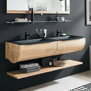 Puris Rounds Waschtischunterschrank für Doppel-Möbelwaschtisch 142 cm mit 2 Auszügen, Griff 339, Badmöbel,