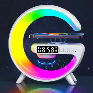 mumisuto Atmosphärenlampe, G Förmiger Nachttischlampe mit Ladefunktion, Bluetooth Lichtwecker Stimmungslicht über USB-C Angeschlossen (Weiß, Wiederaufladbares Modell)