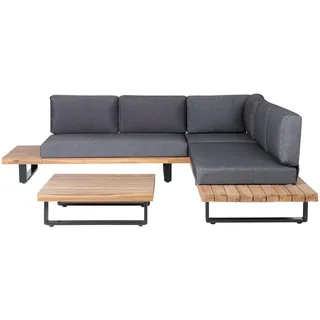 Beliani Lounge Set 5-Sitzer mit Auflagen Dunkelgrau Modern Tisch 82x82 cm Garten Terrasse Außenbereich Outdoor - Grau/Hellbraun