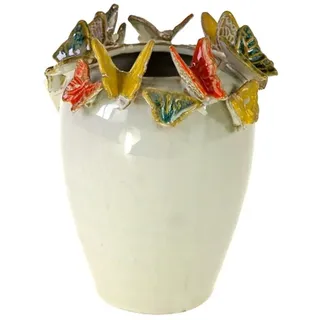Werner Voß Kugelvase Vase mit Schmetterling Weiß Steingut 18,5 cm Deko modern stilvoll (1x Vase)