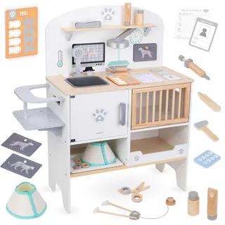 mamabrum Tierkrankenhaus aus Holz – Komplettes Tierarzt Spielset für Kinder ab 3 Jahren - Holz Tierarzt Set mit Klinikstation, Stethoskop, Röntgenbildern & Zubehör (10 Teile)