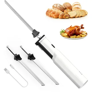 Ysislybin Kabelloses Elektromesser, Akku Elektrisches Messer für Fleisch | Küchenmesser 8V mit 2 Edelstahlsägezahn Sicherheitsverriegelung zum Präzises Schneiden von Brot Gemüse Gefriergut Truthahn
