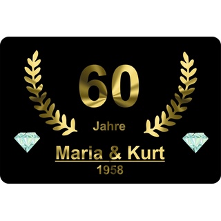 Verlag HE Fußmatte Diamant Hochzeit | Jubiläum | Geschenk | Gold | Silber | Schild | personalisiert | Name