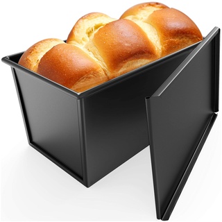 CHEFMADE Kastenform mit Deckel, Antihaft-Backform, Karbonstahl, Brot, rechteckig, flacher Toast mit Abdeckung zum Backen von Brot – Schwarz