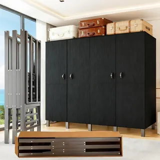 Ahtadums Faltbarer Kleiderschrank mit Magnettür, Tragbarer mit Großer Kapazität, Metall Faltschrank aus Stahlrohr, 500kg Tragfähigkeit, Garderobenschrank zum Aufhängen von Kleidung (Schwarz, 125cm)