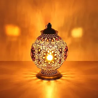 Tischleuchte Nachttischlampe Deko Tischlampe orientalisch Kristalle bunt silber