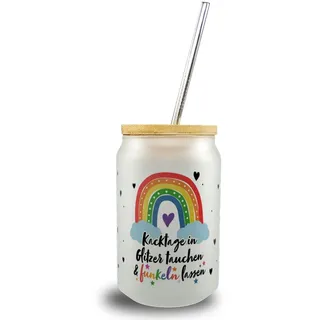 speecheese Trinkglas mit Bambusdeckel Regenbogen Spruch Motiv mit | Bambusdeckel mit Kacktage in Glitzer tauchen ein farbenfrohes Glas für dein Lieblingsgetränk Frauen buntes Herzen motiviertes