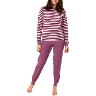Eleganter Damen Frottee Pyjama Schlafanzug mit Bündchen in Streifenoptik - 291 201 13 572, Farbe:Beere, Größe2:44/46 - 44