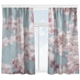 Bilderdepot24 Vorhang Gardine Blumen Natur Modern Kirschblütenparty Türvorhang Raumteiler (2 St), Multifunktionsband, blickdicht, Samt, Schiebegardinen Küche Schlafzimmer Wohnzimmer Schiebevorhang rosa 130 cm x 275 cm