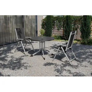 KETTLER BasicPlus Pro Balkon-Set, silber/anthrazit, Alu/Textilene, Tisch Ø100 cm, 2 Klappstühle