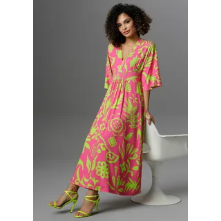 Maxikleid ANISTON SELECTED Gr. 40, N-Gr, pink (pink, apfelgrün) Damen Kleider Strandkleid Strandkleider mit weiten, 34-langen Ärmeln Bestseller