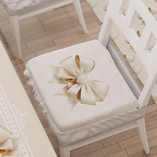 PETTI Artigiani Italiani – 6er-Set Stuhlkissen für Küchenstühle mit Gummizug, Mikrofaserbezüge, Stuhlkissen mit Gummiband, Design Schleife Beige, 100% hergestellt in Italien