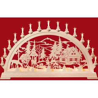 Kunstgewerbe Taulin Schwibbogen Forsthaus mit Rehen - 84x49 cm