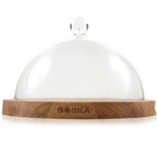 Boska Servierbrett Rund Friends mit Glocke / hält Käse länger frisch / 23,8 cm / Holz / Kunststoff / Braun