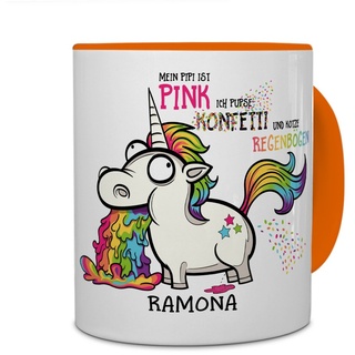 printplanet® Tasse mit Namen Ramona - Motiv Einhorn - Namenstasse, Kaffeebecher, Mug, Becher, Kaffeetasse - Farbe Orange