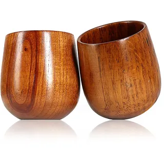 Ganzoo 2er SET Holzbecher/Deko-Becher (Dekorationsbecher), Trinkbecher aus umweltfreundlichem Holz mit 150ml Fassungsvermögen, Holztassen in schlichtem Design, Farbe: dunkelbraun - Marke