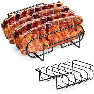 LURNODY Spareribs Halter Grill 31.3 x 25.3 x 7.3 cm Rippchenhalter Grill Zubehör, Edelstahl Braten und Rippchenhalter für 4 Rippchen – Backofen- und Spülmaschinengeeignet