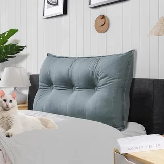 Rucener Groß Lendenkissen Rückenlehne Großes Samt Bücherkissen Lesekissen Lendenkissen Groß Wandkissen Rückenkissen Bett Lesekissen Groß Lesekissen Grau 100 cm