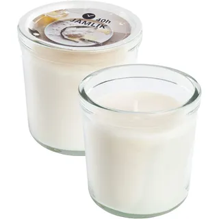 Ikea JAMLIK Sahne-Duftkerzen im Glas, Vanille & Warme Milch, je 40 Stunden - 2er-Set