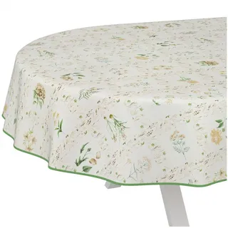 ANRO Wachstuchtischdecke abwaschbar Oval 220 x 140 cm Beige