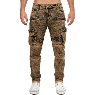 Cipo & Baxx Bikerjeans Herren Straight Fit Hose Stonewashed BA-CD780 Used-Waschung im Marmor-Look braun 36