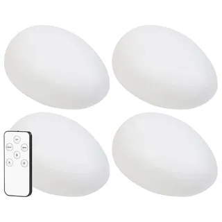 Lunartec LED-Solarleuchten Balkon: 4er-Set Solar-LED-Dekosteine mit Fernbedienung, RGB+W, IP44, 32 cm (Leuchtstein mit Dämmerungssensor, Solar-Bodenlampe)