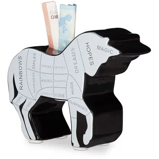 Relaxdays Spardose Einhorn, Metzger Diagramm vom Unicorn, Geschenkidee & Deko, Sparbüchse aus Keramik, schwarz-weiß