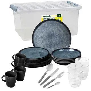 BRUNNER Camping-Geschirr-Set Melamin 2-4 Personen | 36-Teilig - Teller, Besteck & Becher | All Inclusive VENETIAN - Für Wohnmobil, Wohnwagen & Boot - Bruchfest, Leicht & Anti-slip