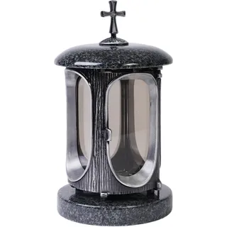 Grab-Lampe Impala Grab-Schmuck Friedhof-Licht Leuchte Kreuz Granit Alu-Guss Glas