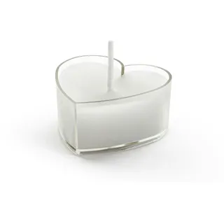PartyDeco 10 Teelichter Kerzen Wachs 2x4cm Herzen Wachskerzen Tischkerzen Dekokerzen Herz Teelicht Hochzeit Verlobung Tischdeko Hochzeitsdeko Weiß Transparent