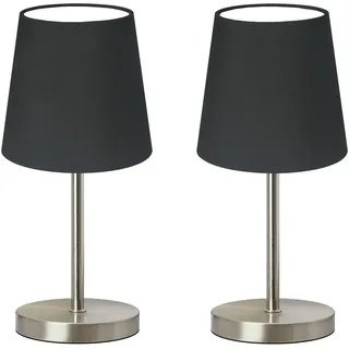 TRANGO LED Tischleuchte, 2er Pack 2017-07BL Nachttischlampe BLACKY Tischleuchte mit Stoffschirm in schwarz inkl. je 1x E14 LED Leuchtmittel 3000K warmweiß, Tischlampe, Nachttischleuchte für Schlafzimmer schwarz