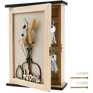 Schlüsselkasten Holz Schlüsselbox mit 6 Schlüsselhaken, Trockenblumen, Schlüssel Aufbewahrung Wand Schlüsselablage Wand Vintage für Eingangsbereiche, Wohnzimmer, Badezimmer und Flure
