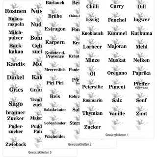 Druckspezialist 99 transparente Gewürzetiketten Vorratsetiketten (Teil 1 + 2 + 3), Etiketten, Gewürze, Aufkleber, Gewürzaufkleber 33 x 17 mm