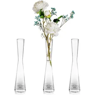 LuxusKollektion Tischvase 3er Set Handmade Glasvasen 24.5cm Hoch - Schmale Blumenvase für Tulpen beige