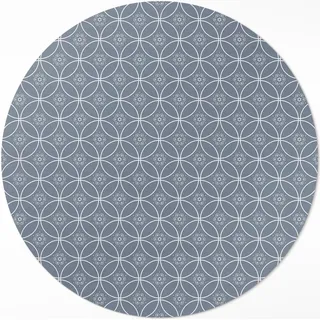 Kettenhemdmuster mit regelmäßigen Kreisen und Blumen– Vinyl Küchenteppich – fi 80cm – Rutschfest, pflegeleicht & langlebig