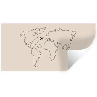 MuchoWow Wandsticker Weltkarte - Einfach - Flugzeug (1 St), Sticker für die Wohnzimmer und Schlafzimmer, 80x40 cm 80 cm x 40 cm x 0.1 cm