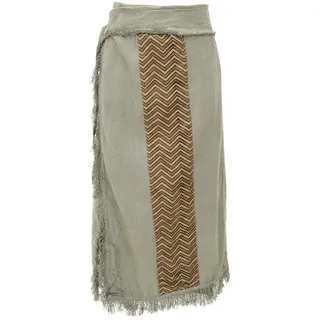 Guru-Shop Minirock Boho Wickelrock mit Tribaldruck und Fransen -.. alternative Bekleidung grün S/M